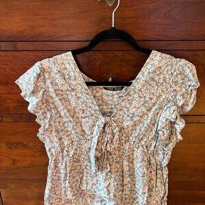 Floral Print Tie Front Peplum Blouse | Pastel Green